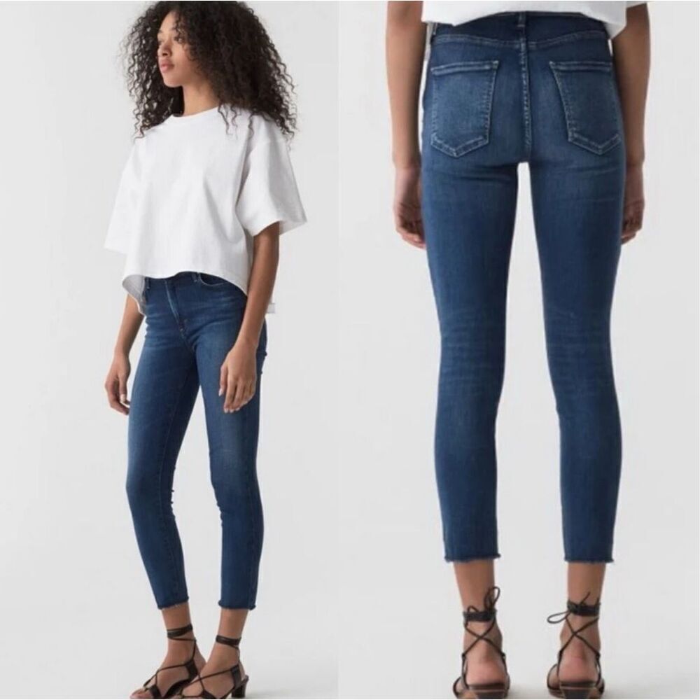 Agolde Sophie Dark Wash Blue High Rise Frayed Hem Stretch Denim Skinny Jeans Siz